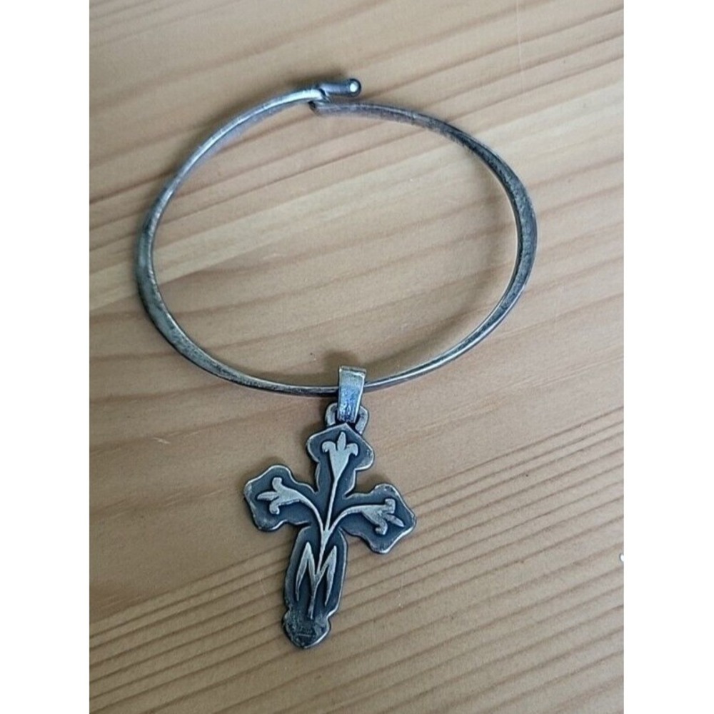 James Avery 925 Sterling Silver Lily Cross Hook-On Bangle Bracelet Vintage